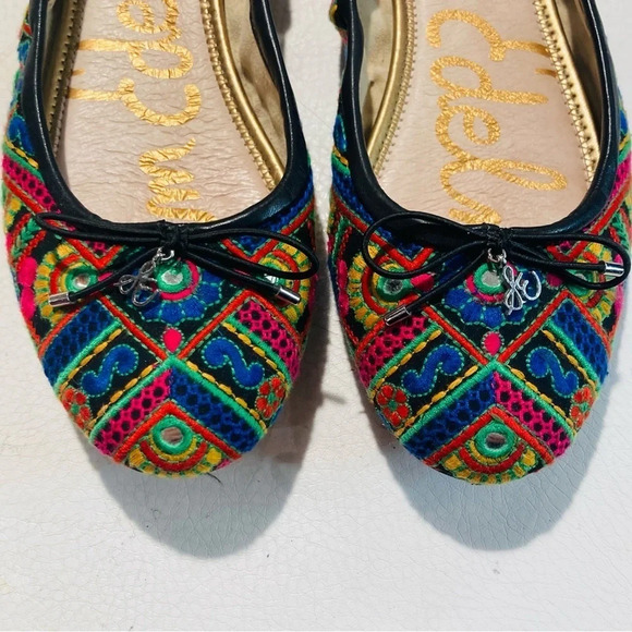 SAM EDELMAN Sz 9 Felicia Boho  Embroidered Almond Toe Ballet Flats - Picture 3 of 12